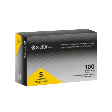 Stellar Extra Nitrile Exam Gloves- 6 mil,  Black, Powder Free