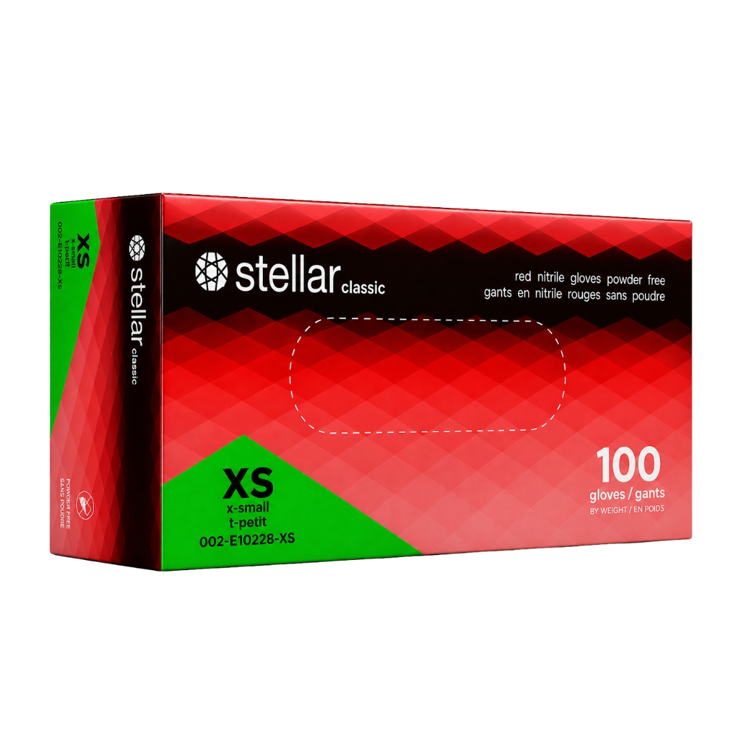 Stellar Nitrile Gloves- Red, 4 mil Powder Free