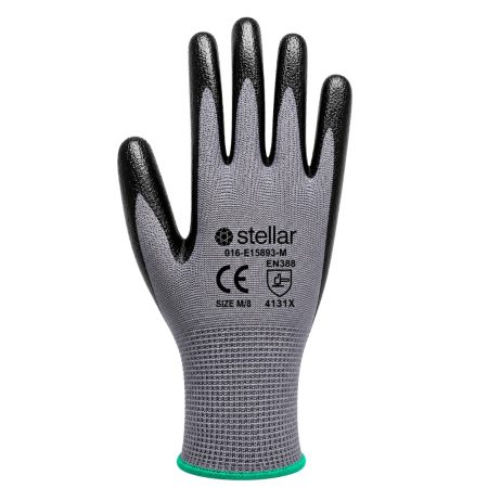Stellar Nitrile Coated Gloves, Polyester Liner- Black