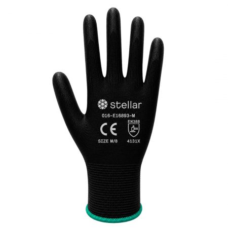 Stellar PU Coated Gloves, Polyester Liner- Black