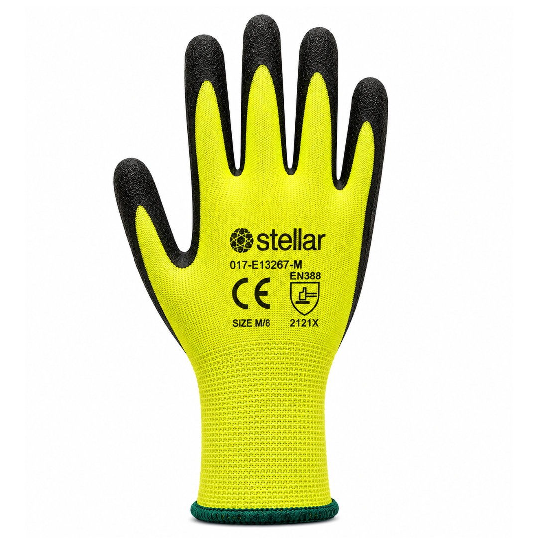 Stellar Latex Coated Gloves, Polyester Liner- Hi Viz Yellow