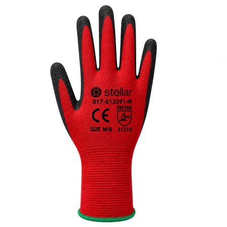 Stellar Latex Coated Gloves, Polyester Liner- Red