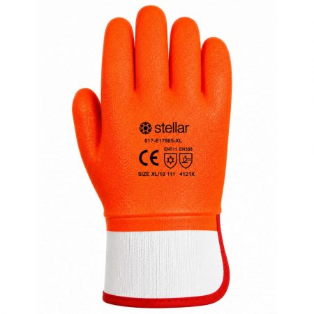 Stellar Foam Insulated Liner Coated Orange PVC Gloves, Safety Cuff