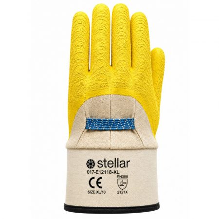 Stellar Jersey 3/4 Coated Yellow Latex Gloves, Wrinkle  Finish, Safety Cuff