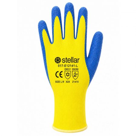 Stellar Acrylic Palm Coated Latex Gloves, Crinkle Finish, Hi Viz Yellow