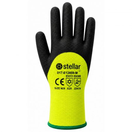 Stellar Acrylic & Nylon Double Liner 3/4 Coated Black Foam Latex Gloves, Hi Viz