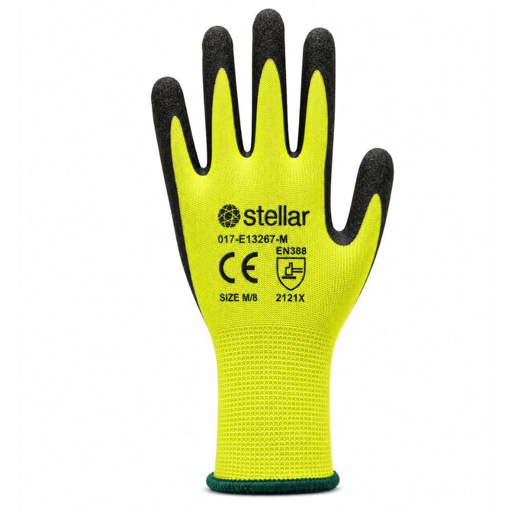 Stellar Latex Coated Gloves, Polyester Liner- Hi Viz Yellow