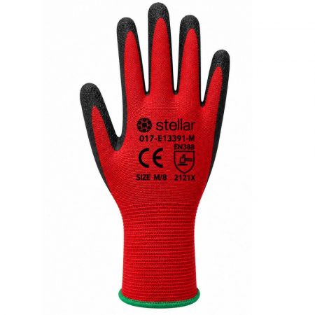 Stellar Latex Coated Gloves, Polyester Liner- Red