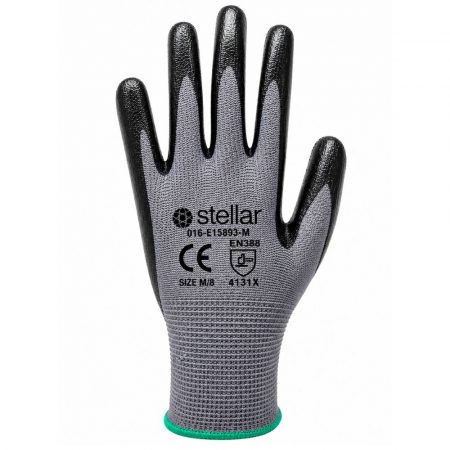 Stellar Nitrile Coated Gloves, Polyester Liner- Black