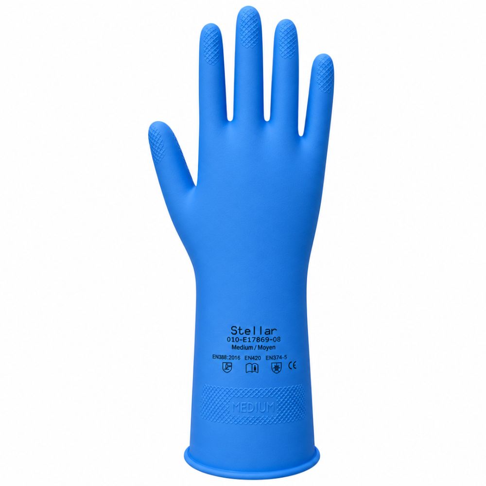 Stellar Flock Lined Latex Gloves, 16 mils- Blue