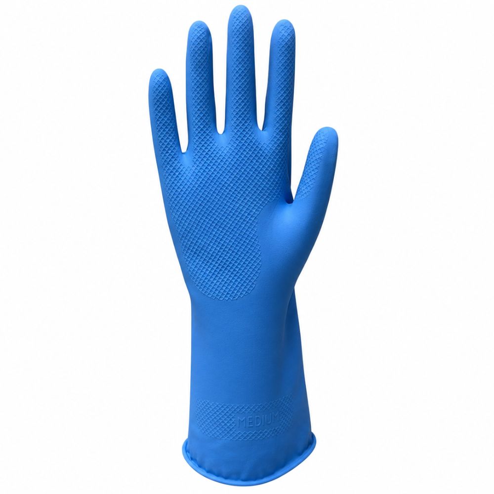 Stellar Flock Lined Latex Gloves, 16 mils- Blue - Image 2