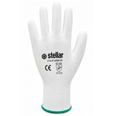 Stellar PU Coated Gloves, Polyester Liner- White