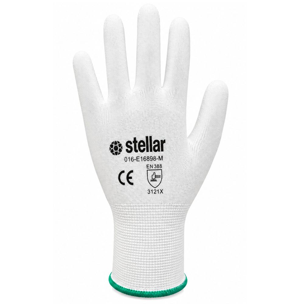 Stellar PU Coated Gloves, Polyester Liner- White