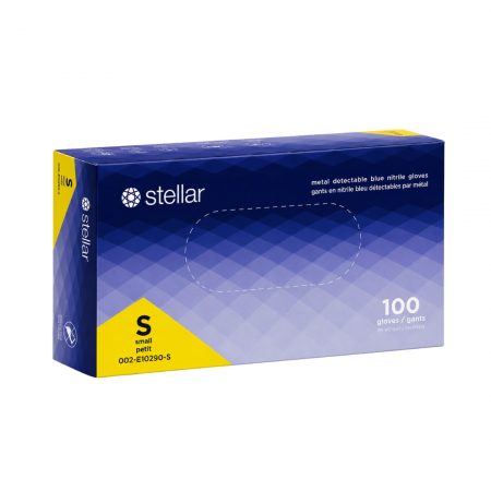 Stellar Metal Detectable  Blue Nitrile Gloves, Small  -100/Box