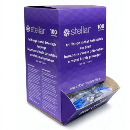Stellar Tri Falange Ear Plugs, Metal Detectable, Blue, Corded