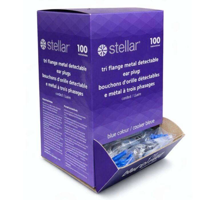 Stellar Tri Falange Ear Plugs, Metal Detectable, Blue, Corded