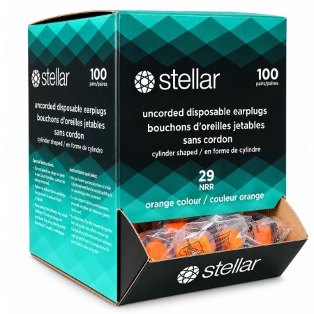 Stellar Cylindrical Foam Ear Plugs, Uncorded, Orange- 100 Pr/ Box